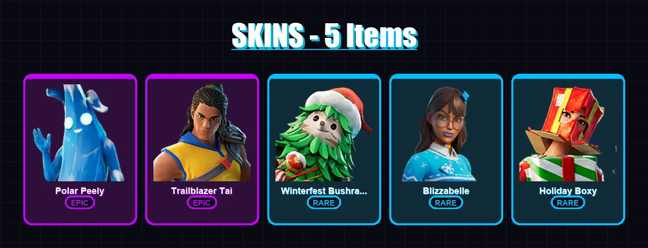 [PC/XBOX/PSN] | Polar Peely | Trailblazer Tai | Winterfest Bushranger | 5 skin | Lv257