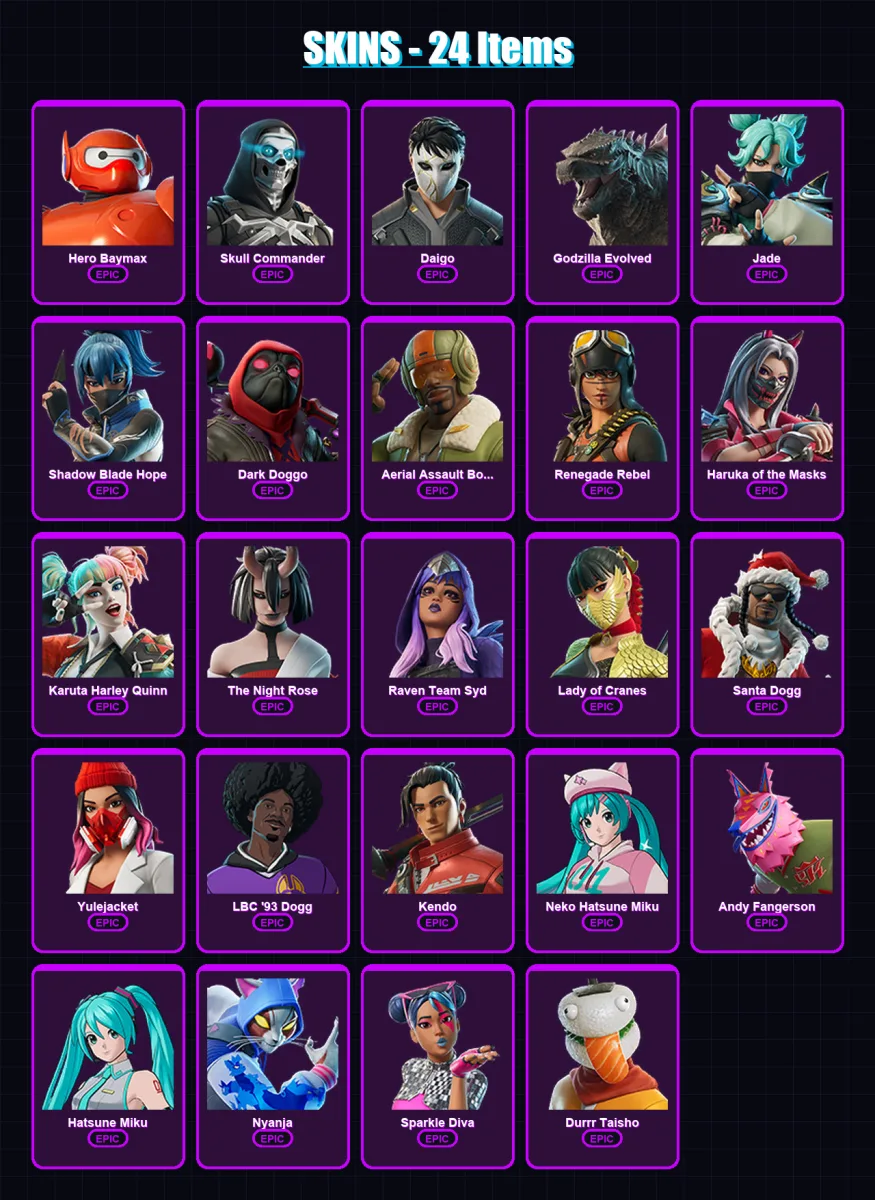 [PC/XBOX/PSN] | Hero Baymax | Skull Commander | Daigo | Godzilla Evolved | Jade | 24 skin | 55 pickaxe | 31 emote | 35 glider | Lv315