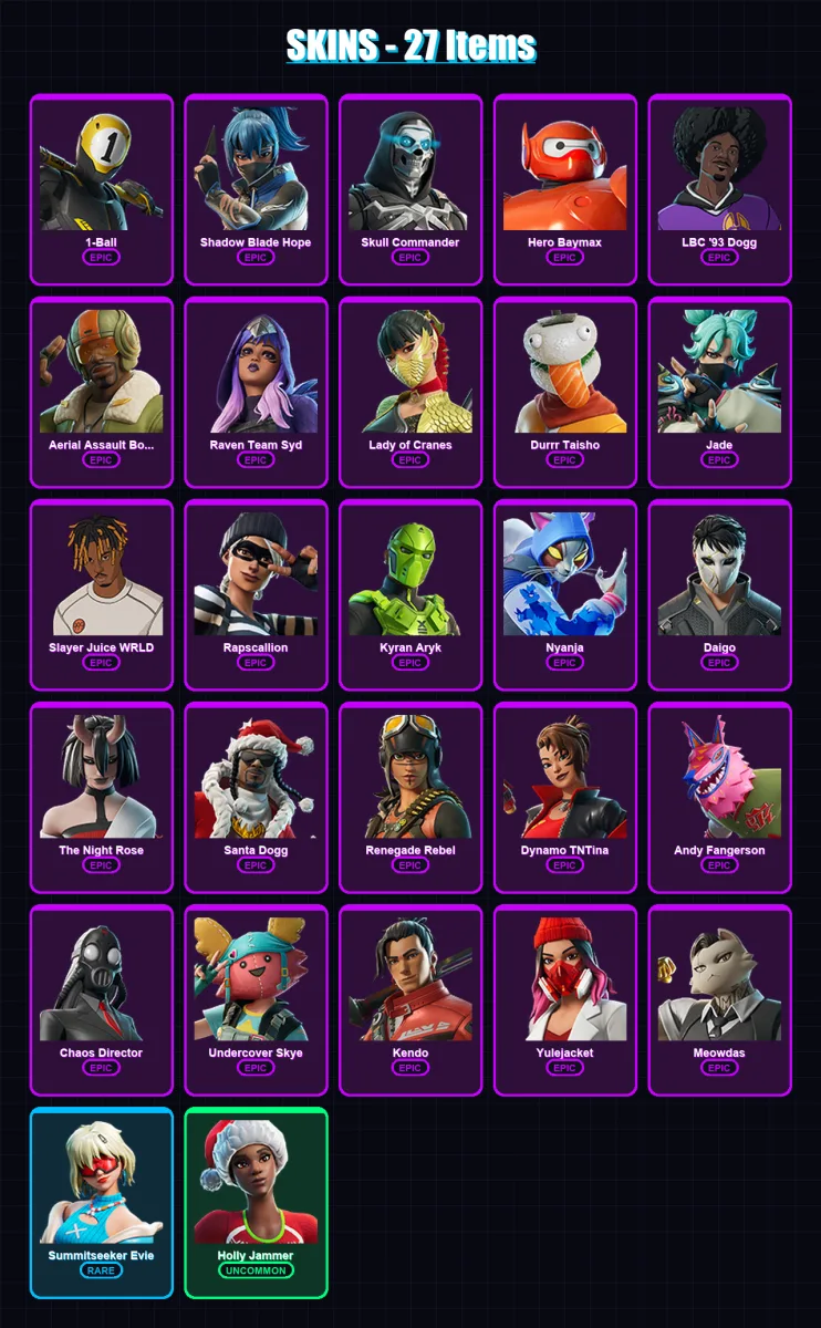 [PC/XBOX/PSN] | 1-Ball | Shadow Blade Hope | Skull Commander | Hero Baymax | LBC '93 Dogg | 27 skin | 51 pickaxe | 27 emote | 35 glider | Lv469