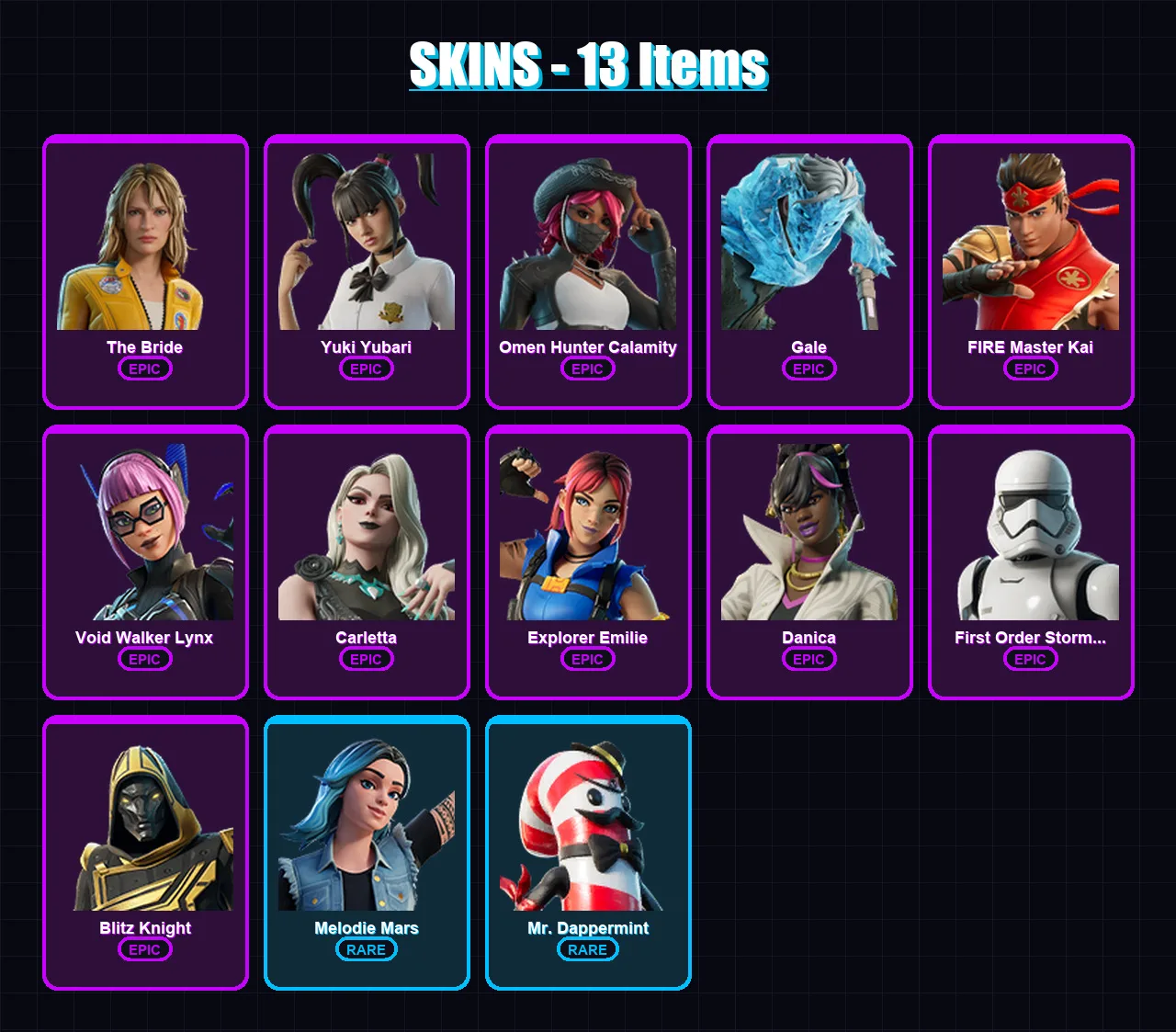 [PC/PSN] | The Bride | Yuki Yubari | Omen Hunter Calamity | Gale | FIRE Master Kai | 13 skin | 25 pickaxe | 12 emote | 17 glider | Lv165 — Fortnite account