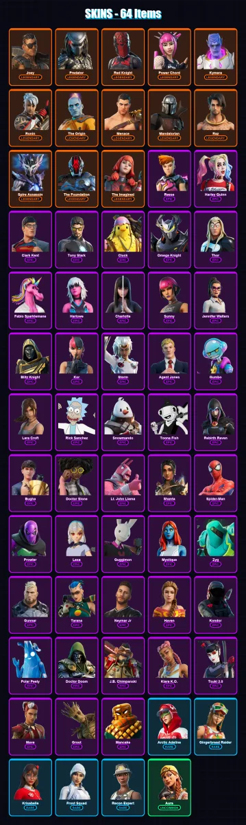 [PC/PSN] | Joey | Predator | Red Knight | Power Chord | Kymera | 64 skin | 82 pickaxe | 54 emote | 64 glider | Lv1059