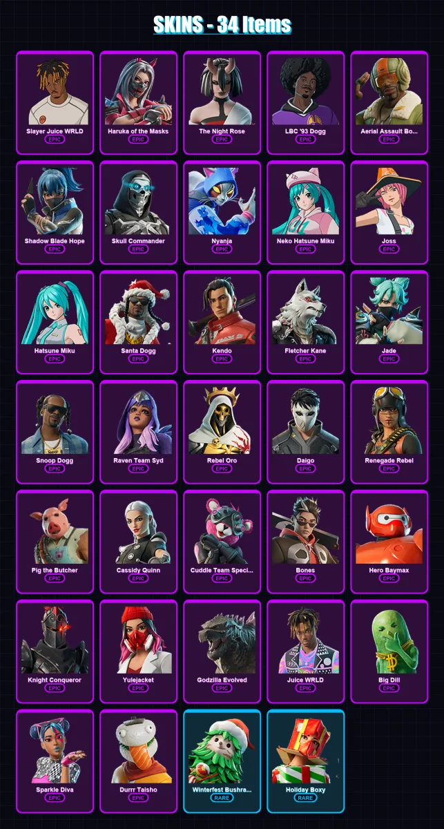 [PC/XBOX] | Slayer Juice WRLD | Haruka of the Masks | The Night Rose | 34 skin | Lv429 — Fortnite account