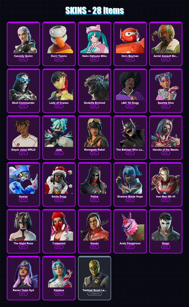 [PC/XBOX/PSN] | Cassidy Quinn | Durrr Taisho | Neko Hatsune Miku | 28 skin | Lv201