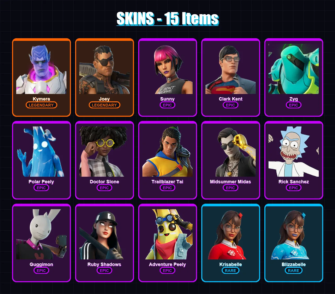 [PC/PSN] | Kymera | Joey | Sunny | Clark Kent | Zyg | 15 skin | 17 pickaxe | 12 emote | 18 glider | Lv203