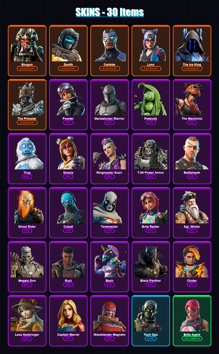 [PC/PSN] | Shogun | Zenith | Carbide | Lynx | The Ice King | 30 skin | 28 pickaxe | 26 emote | 24 glider | Lv244