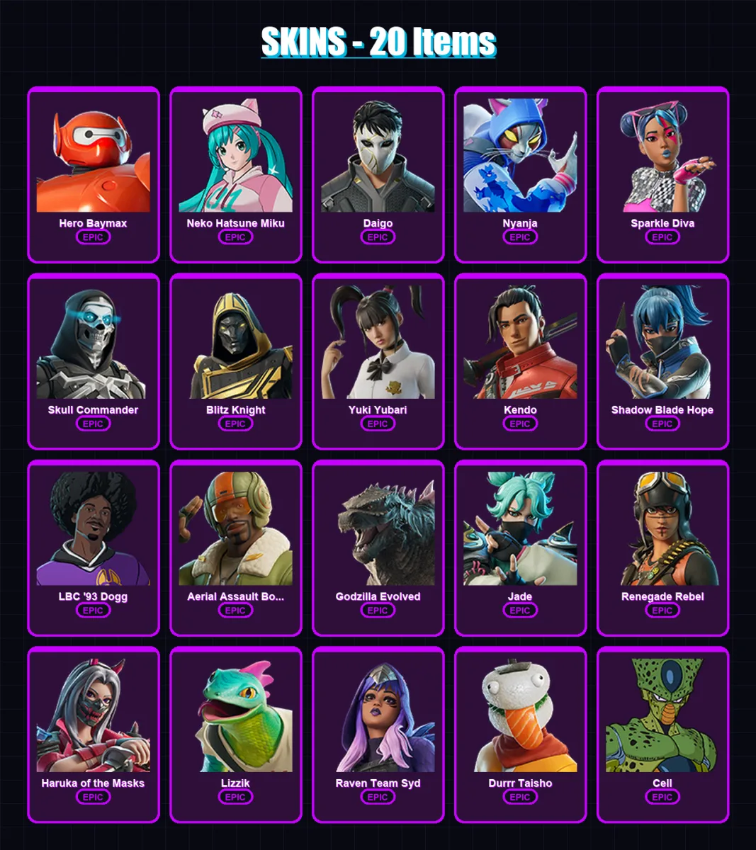 [PS4/PS5/XBOX/PC] | Hero Baymax | Neko Hatsune Miku | Daigo | Nyanja | Sparkle Diva | 20 skin | 43 pickaxe | 24 emote | 28 glider | Lv245 — Fortnite account