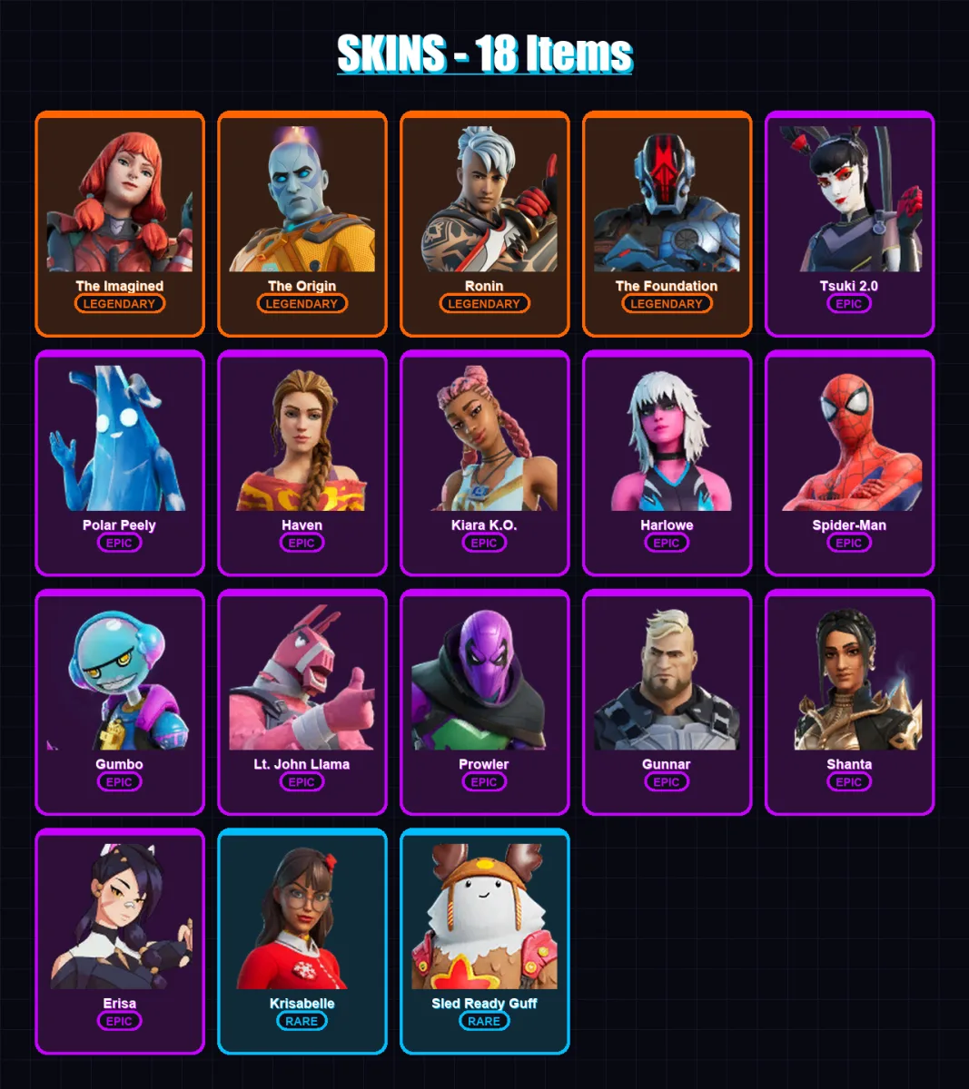 [SWITCH/XBOX/PSN/PC] | The Imagined | The Origin | Ronin | The Foundation | Tsuki 2.0 | 18 skin | 31 pickaxe | 27 emote | 33 glider | Lv494
