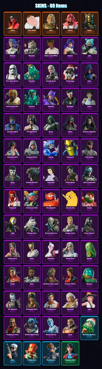 [PC/XBOX/PSN] | Joltara | Peter Griffin | Zeus | Valeria | Hades | 69 skin | 119 pickaxe | 74 emote | 87 glider | Lv1361