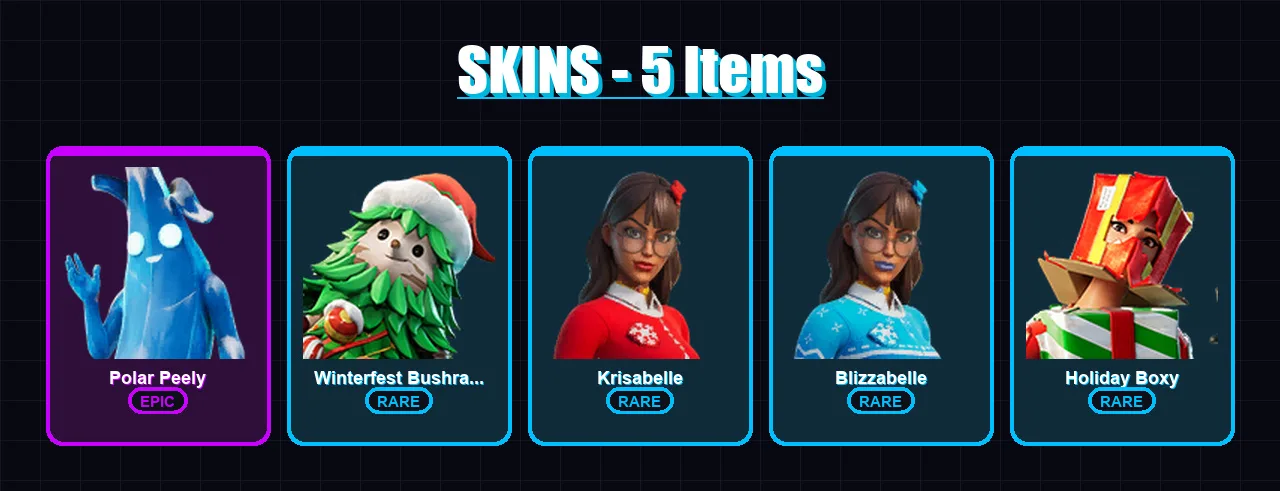 [PC/XBOX/PSN] | Polar Peely | Winterfest Bushranger | Krisabelle | Blizzabelle | Holiday Boxy | 5 skin | 7 pickaxe | 8 emote | 8 glider | Lv58