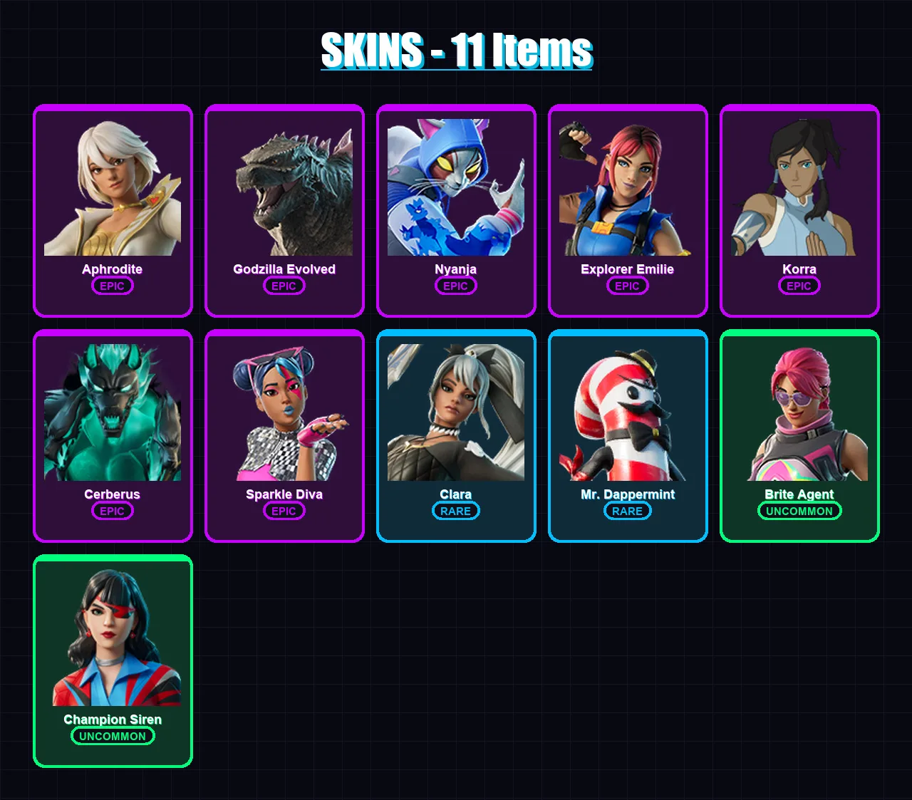 [SWITCH/XBOX/PSN/PC] | Aphrodite | Godzilla Evolved | Nyanja | Explorer Emilie | Korra | 11 skin | 10 pickaxe | 8 emote | 10 glider | Lv71