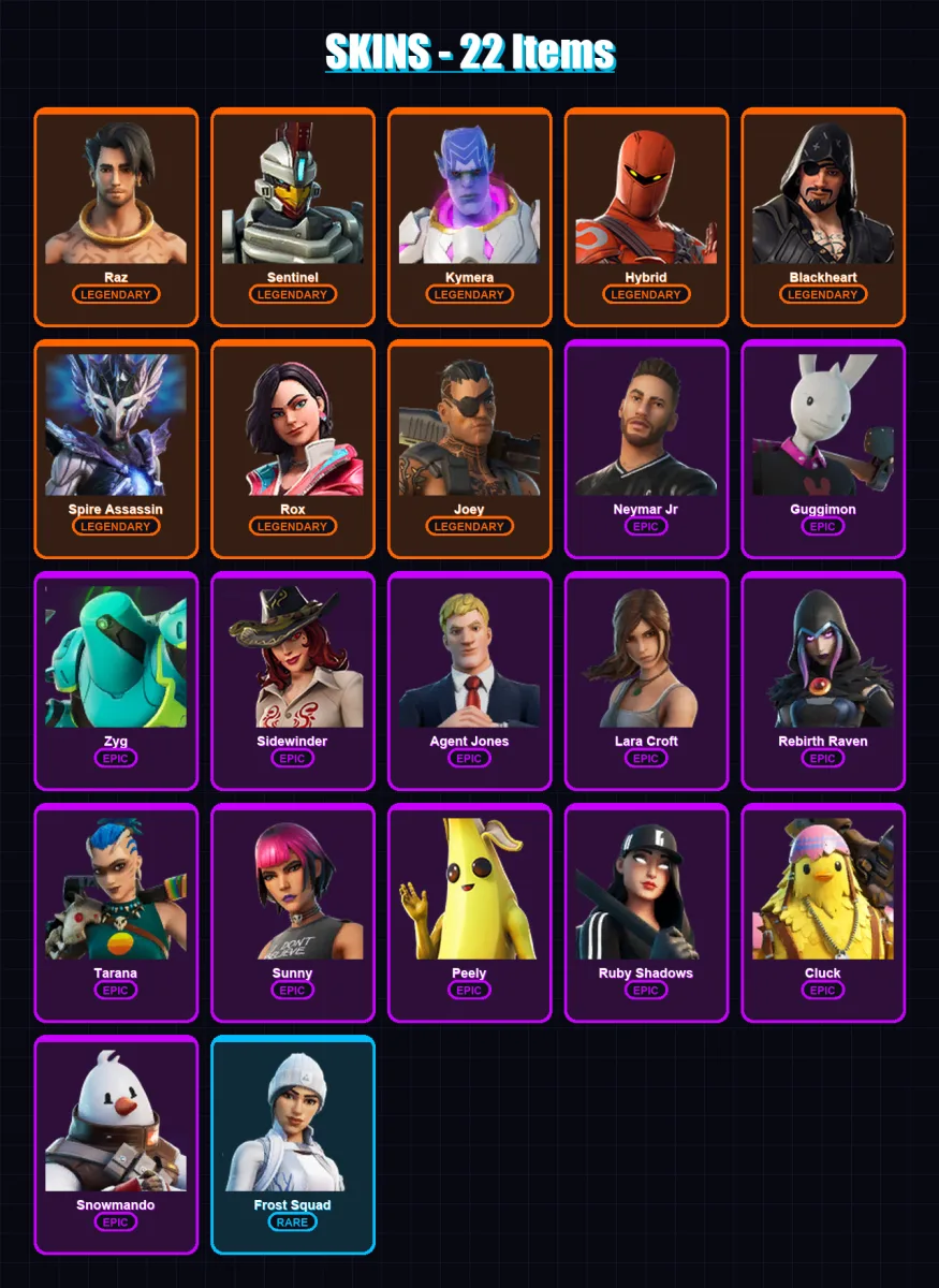 [PC/XBOX/PSN] | Raz | Sentinel | Kymera | Hybrid | Blackheart | 22 skin | 30 pickaxe | 30 emote | 27 glider | Lv559