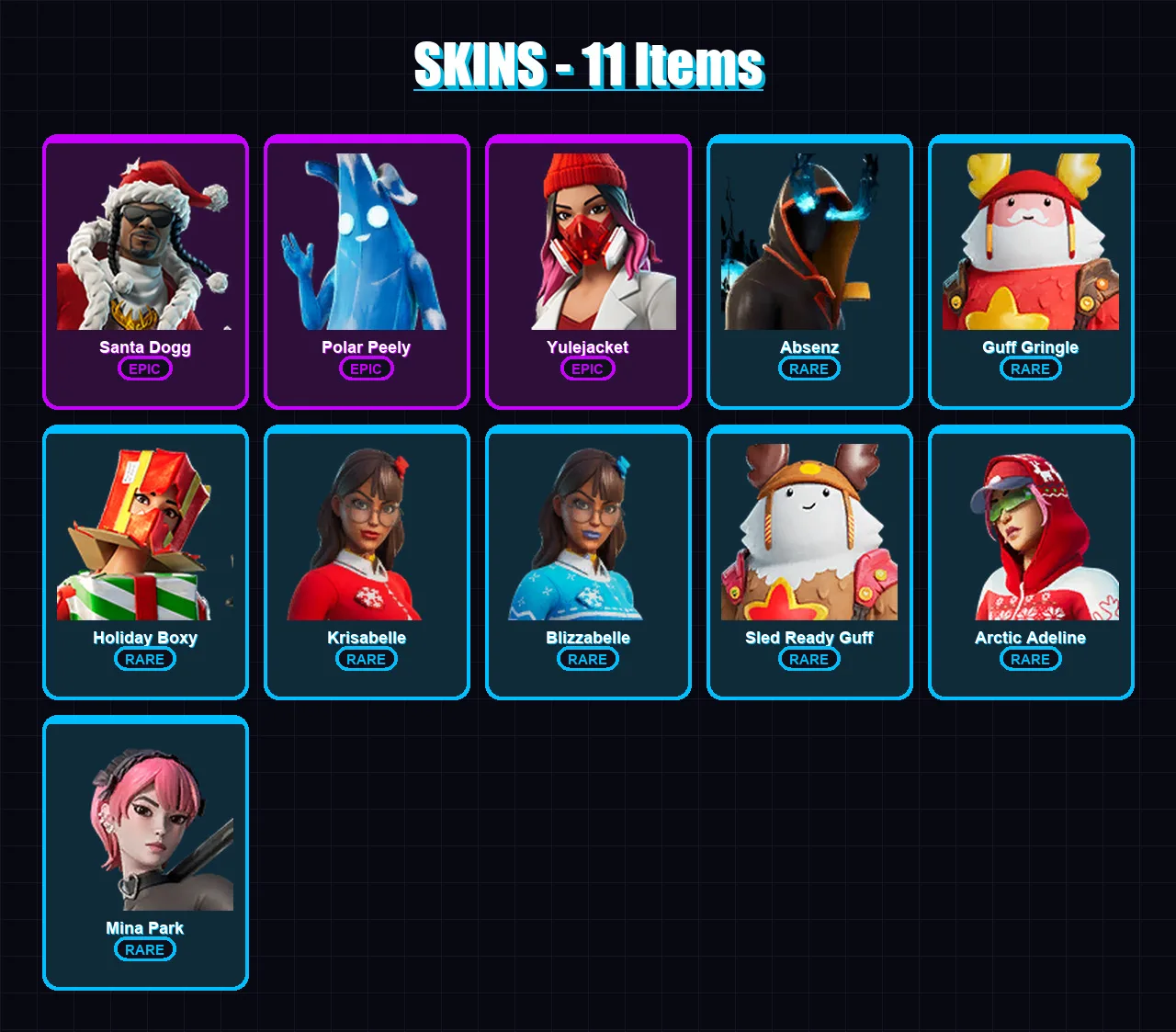 [PC/XBOX/PSN] | Santa Dogg | Polar Peely | Yulejacket | Absenz | Guff Gringle | 11 skin | 39 pickaxe | 25 emote | 33 glider | Lv444