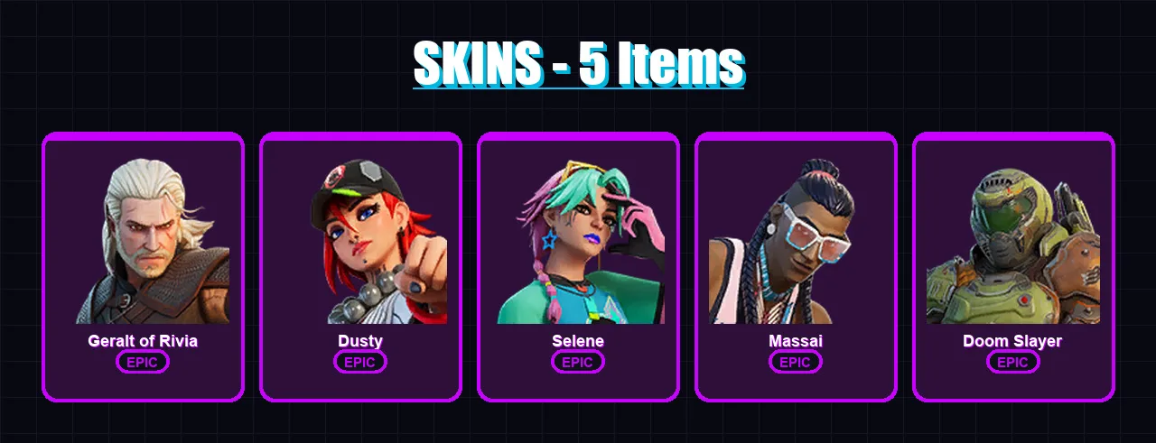 [PC/XBOX/PSN] | Geralt of Rivia | Dusty | Selene | Massai | Doom Slayer | 5 skin | 10 pickaxe | 8 emote | 11 glider | Lv122