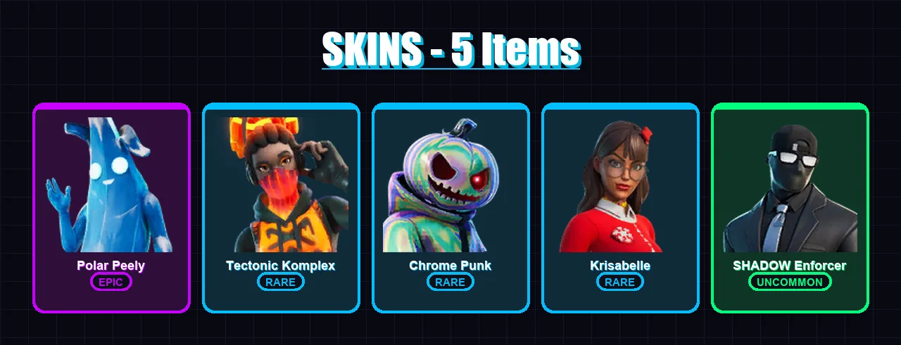 [PC/XBOX/PSN] | Polar Peely | Tectonic Komplex | Chrome Punk | Krisabelle | SHADOW Enforcer | 5 skin | 18 pickaxe | 16 emote | 19 glider | Lv423
