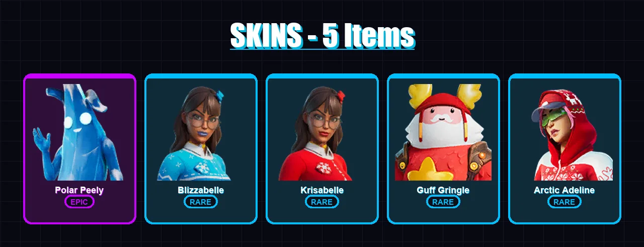 [PC/XBOX/PSN] | Polar Peely | Blizzabelle | Krisabelle | Guff Gringle | Arctic Adeline | 5 skin | 14 pickaxe | 14 emote | 18 glider | Lv391