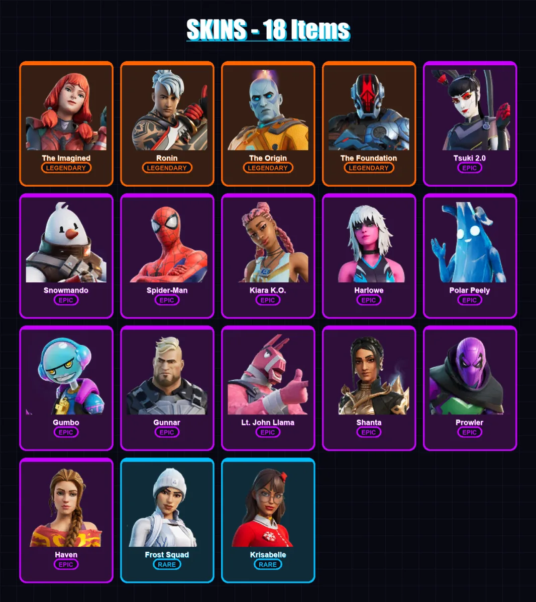 [PC/PSN] | The Imagined | Ronin | The Origin | The Foundation | Tsuki 2.0 | 18 skin | 28 pickaxe | 18 emote | 31 glider | Lv366