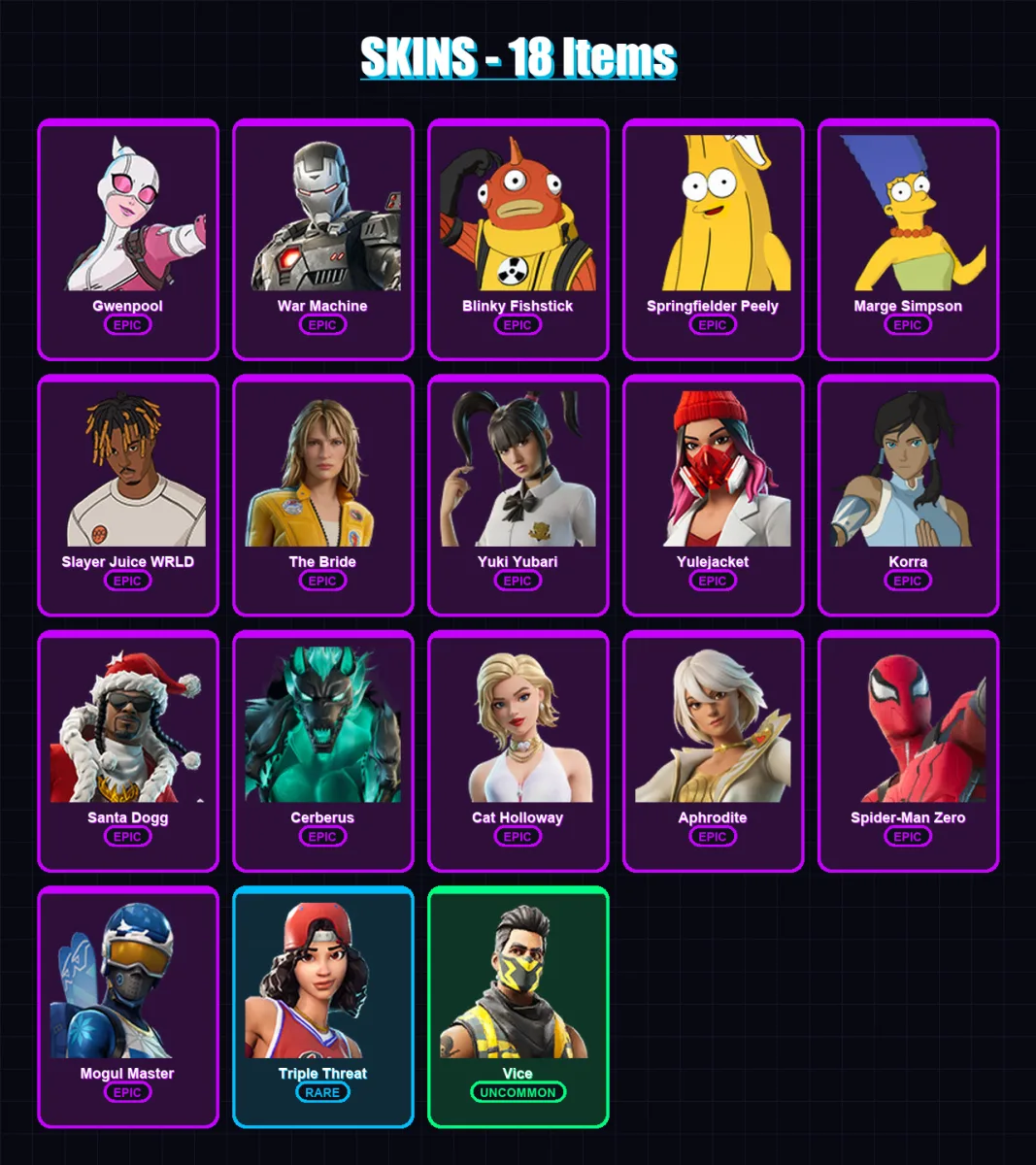 [SWITCH/XBOX/PSN/PC] | Gwenpool | War Machine | Blinky Fishstick | 18 skin | Lv183 — Fortnite account