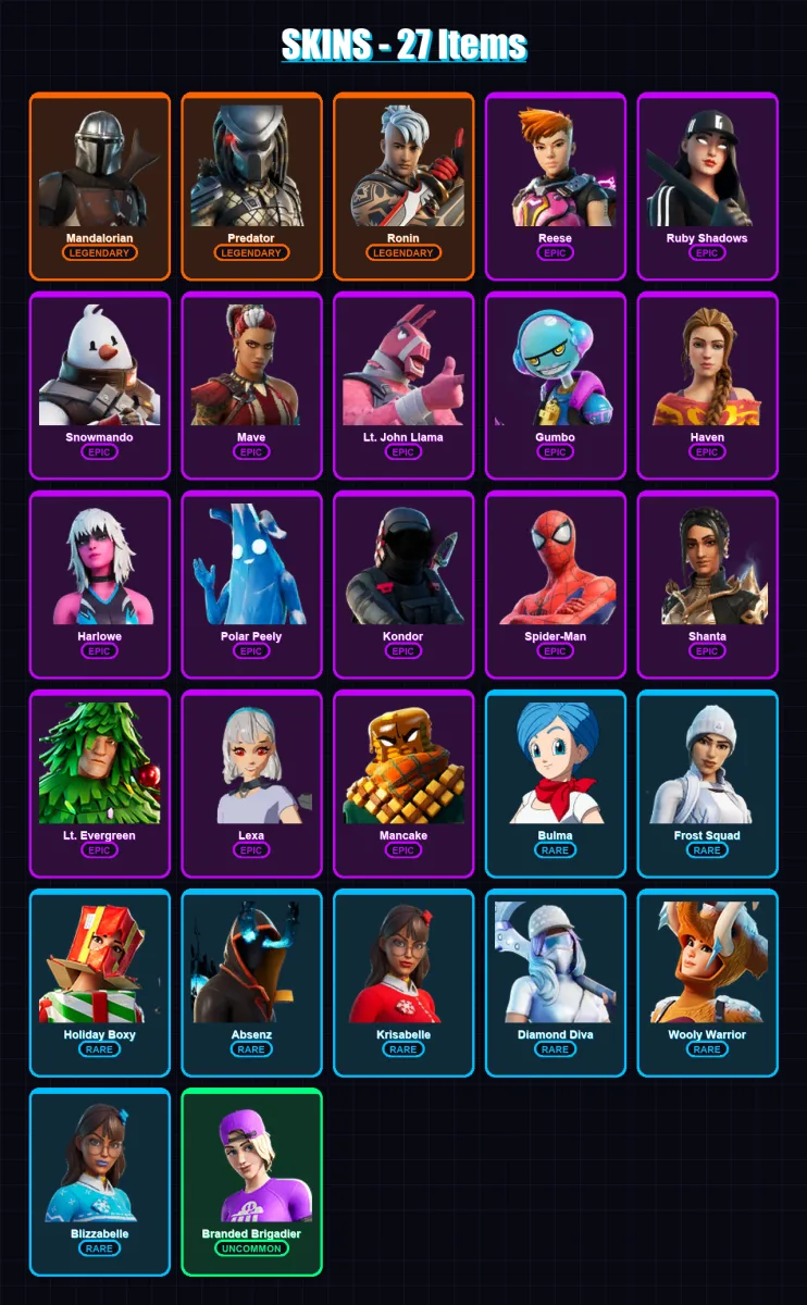 [PC/XBOX/PSN] | Mandalorian | Predator | Ronin | Reese | Ruby Shadows | 27 skin | 38 pickaxe | 23 emote | 41 glider | Lv463