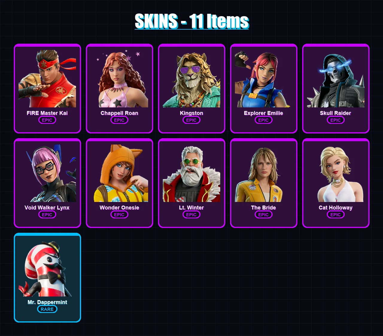 [PS4/PS5/PC] | FIRE Master Kai | Chappell Roan | Kingston | Explorer Emilie | Skull Raider | 11 skin | 10 pickaxe | 10 emote | 6 glider | Lv29