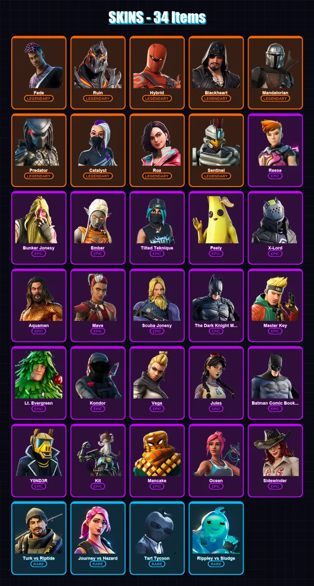 [PC/XBOX/PSN] | Fade | Ruin | Hybrid | Blackheart | Mandalorian | 34 skin | 48 pickaxe | 54 emote | 61 glider | Lv708 — Fortnite account