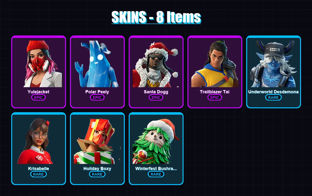 [PS4/PS5/XBOX/PC] | Yulejacket | Polar Peely | Santa Dogg | 8 skin | Lv385