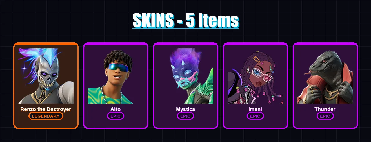 [PC/XBOX/PSN] | Renzo the Destroyer | Alto | Mystica | Imani | Thunder | 5 skin | 5 pickaxe | 6 emote | 8 glider | Lv58