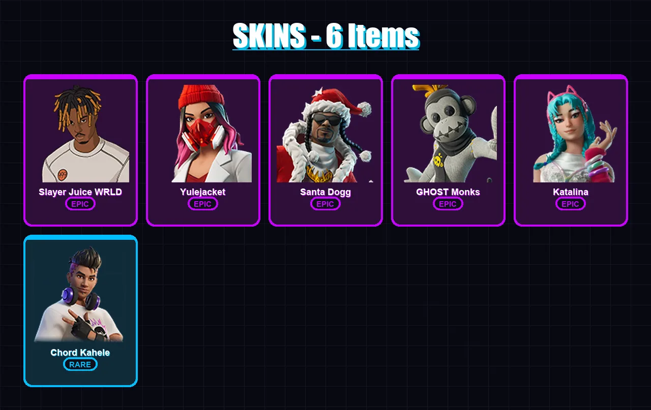 [PC/XBOX] | Slayer Juice WRLD | Yulejacket | Santa Dogg | GHOST Monks | Katalina | 6 skin | 24 pickaxe | 9 emote | 11 glider | Lv171