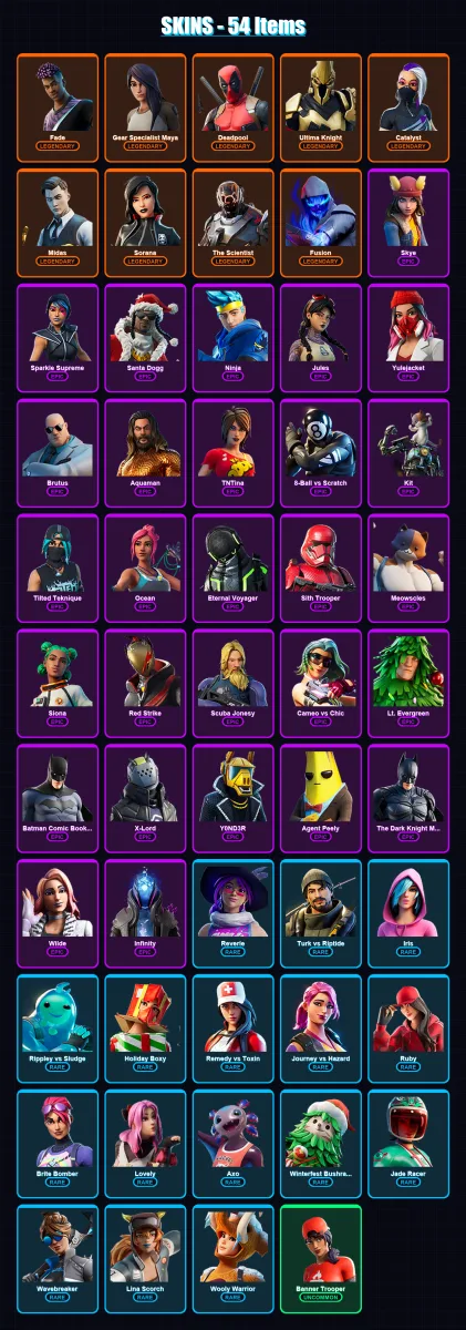 [PS4/PS5/XBOX/PC] | Fade | Gear Specialist Maya | Deadpool | Ultima Knight | Catalyst | 54 skin | 59 pickaxe | 65 emote | 57 glider | Lv892