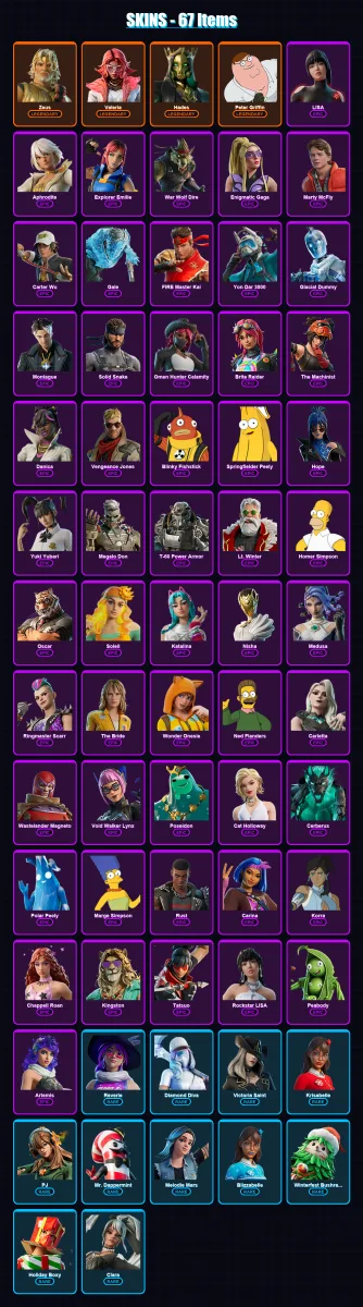 [PC/PSN] | Zeus | Valeria | Hades | Peter Griffin | LISA | 67 skin | 103 pickaxe | 73 emote | 64 glider | Lv855