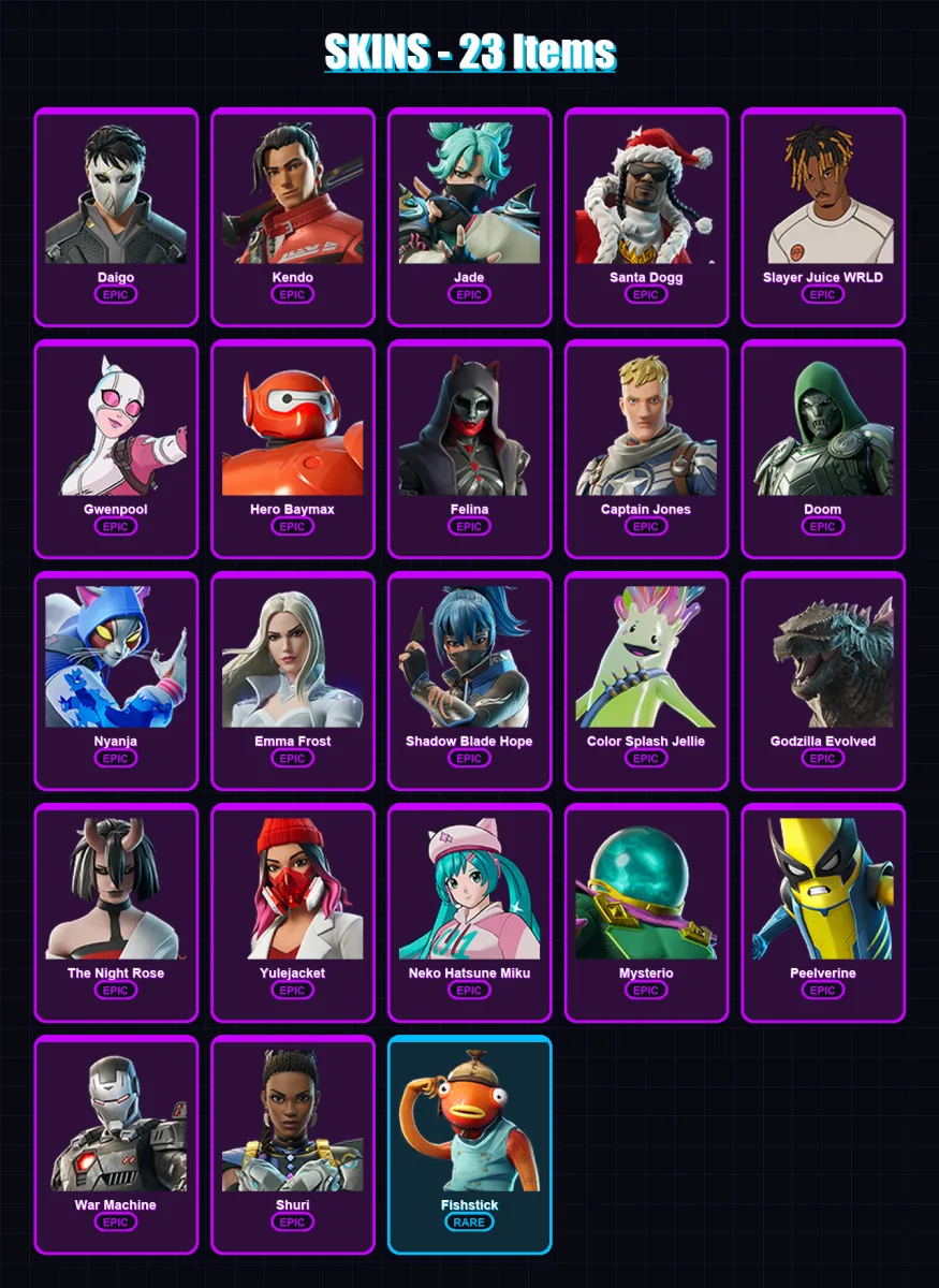 [PC/XBOX/PSN] | Daigo | Kendo | Jade | Santa Dogg | Slayer Juice WRLD | 23 skin | 53 pickaxe | 42 emote | 35 glider | Lv522 — Fortnite account