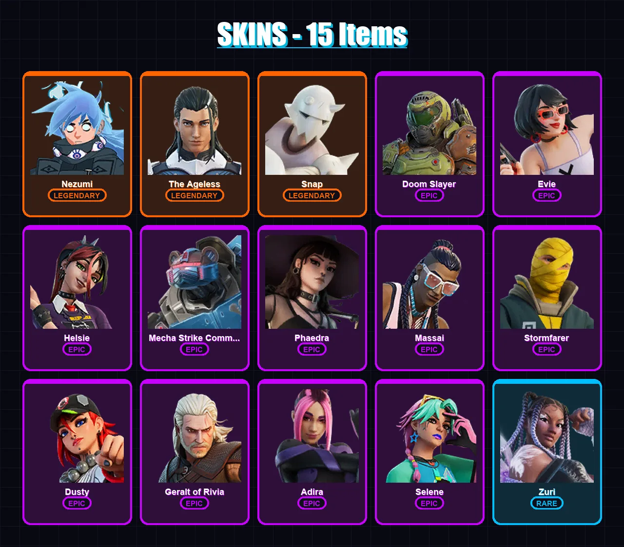 [PC/XBOX/PSN] | Nezumi | The Ageless | Snap | Doom Slayer | Evie | 15 skin | 21 pickaxe | 19 emote | 22 glider | Lv263 — Fortnite account