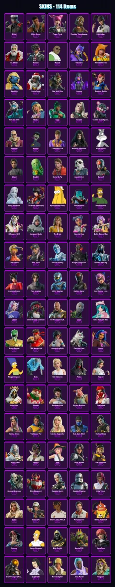 [PS4/PS5/XBOX/PC] | Shinji | Miles Cross | Power Punk | Wookiee Team Leader | Yuki Yubari | 114 skin | 179 pickaxe | 129 emote | 99 glider | Lv3804