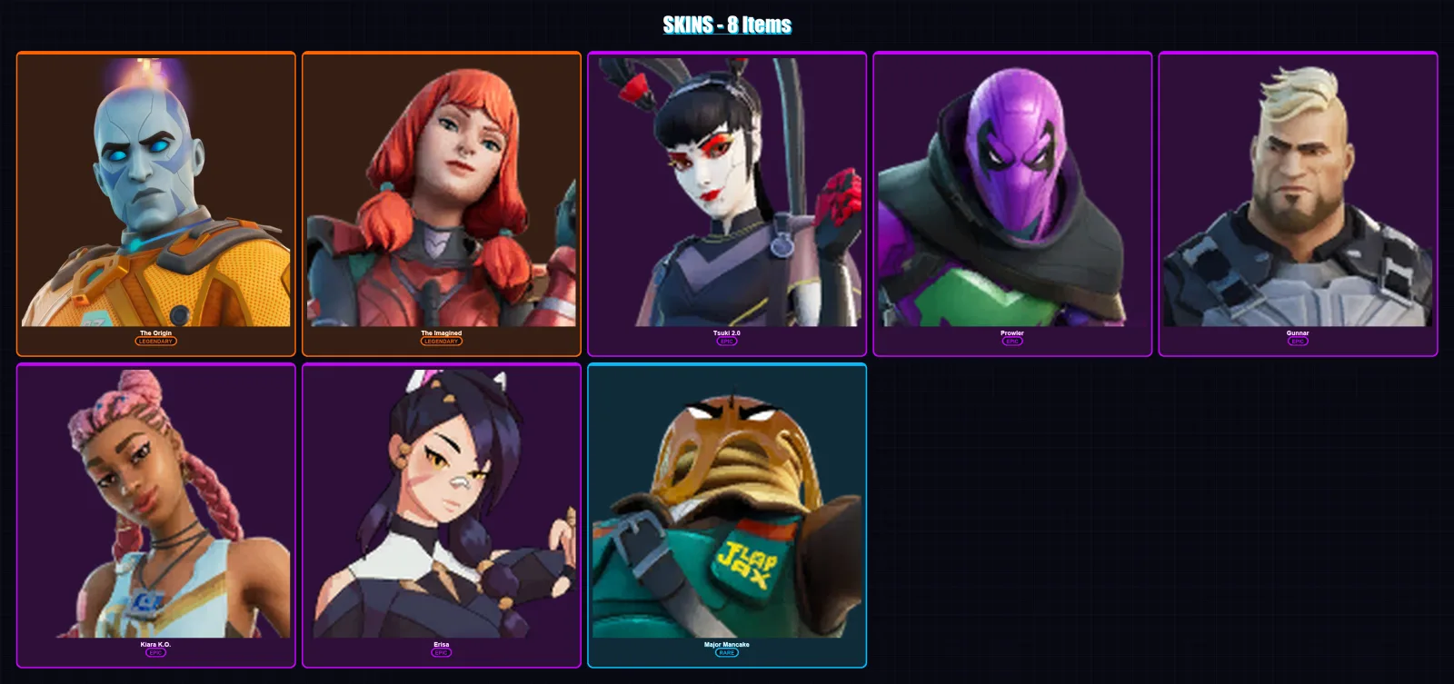 [PC/XBOX] | The Origin | The Imagined | Tsuki 2.0 | Prowler | Gunnar | 8 skin | 21 pickaxe | 15 emote | 22 glider | Lv271