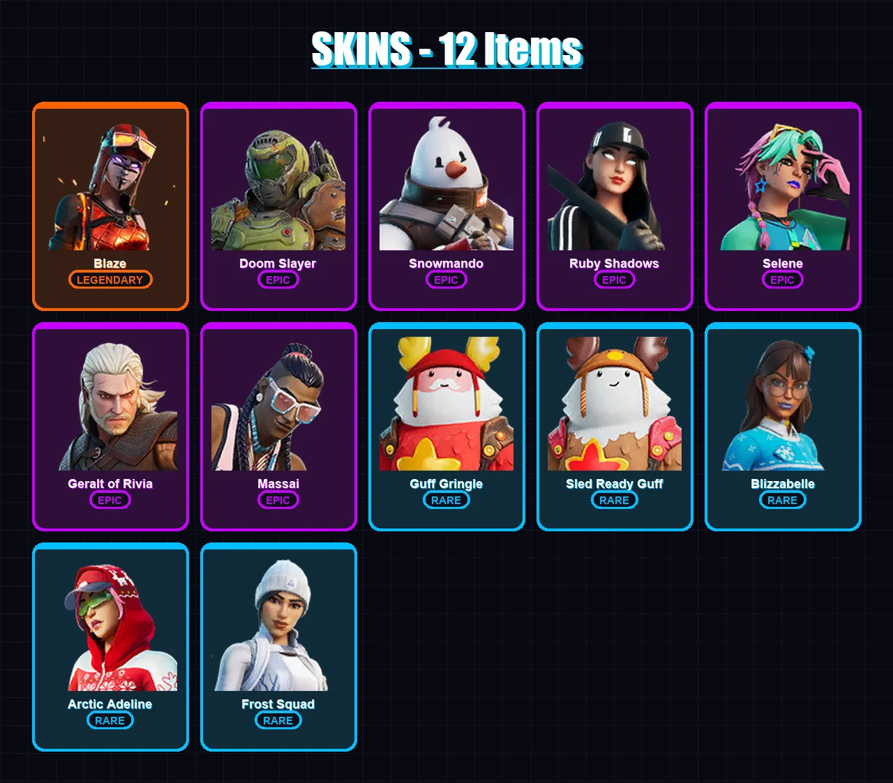 [PC/PSN] | Blaze | Doom Slayer | Snowmando | Ruby Shadows | Selene | 12 skin | 28 pickaxe | 27 emote | 38 glider | Lv497