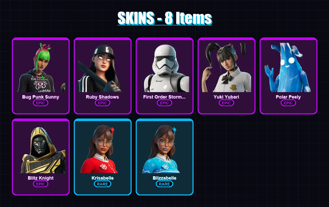 [PC/XBOX/PSN] | Bug Punk Sunny | Ruby Shadows | First Order Stormtrooper | 8 skin | Lv401