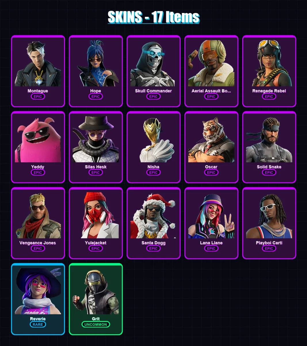 [PS4/PS5/XBOX/PC] | Montague | Hope | Skull Commander | Aerial Assault Bomber | Renegade Rebel | 17 skin | 41 pickaxe | 13 emote | 24 glider | Lv217