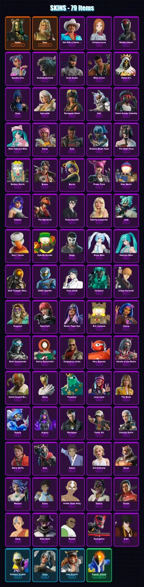 [PC/XBOX] | Hades | Zeus | Die With A Smile Bruno | Orihime Inoue | Redline Racer | 79 skin | 85 pickaxe | 61 emote | 43 glider | Lv533