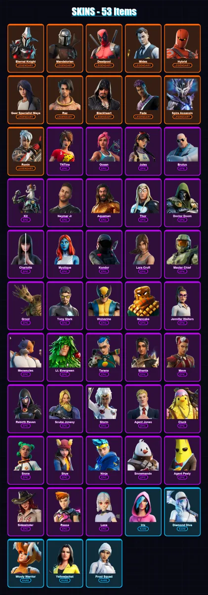 [PC/XBOX/PSN] | Eternal Knight | Mandalorian | Deadpool | Midas | Hybrid | 53 skin | 57 pickaxe | 55 emote | 64 glider | Lv934