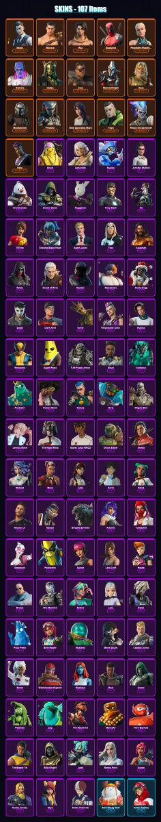 [PC/XBOX/PSN] | Midas | Menace | Raz | Deadpool | Paradigm (Reality-659) | 107 skin | 172 pickaxe | 133 emote | 139 glider | Lv2715