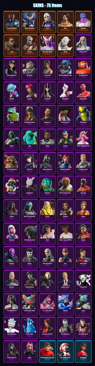 [PS4/PS5/PC] | The Foundation | Spire Assassin | Torin | Raz | Kymera | 75 skin | 95 pickaxe | 70 emote | 82 glider | Lv1462
