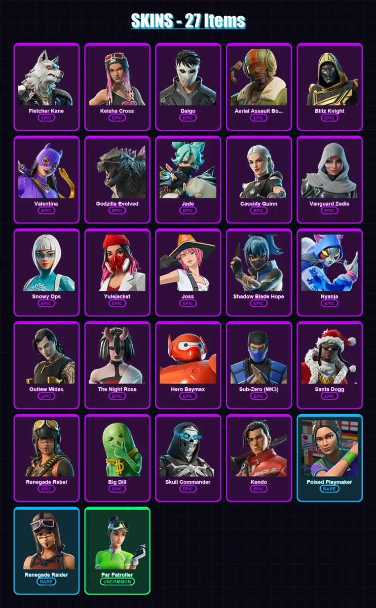 [PS4/PS5/XBOX/PC] | Fletcher Kane | Keisha Cross | Daigo | Aerial Assault Bomber | Blitz Knight | 27 skin | 53 pickaxe | 29 emote | 35 glider | Lv71 — Fortnite account
