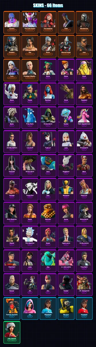 [PC/PSN] | Kymera | The Cube Queen | The Imagined | Fade | Mandalorian | 66 skin | 76 pickaxe | 47 emote | 74 glider | Lv1018