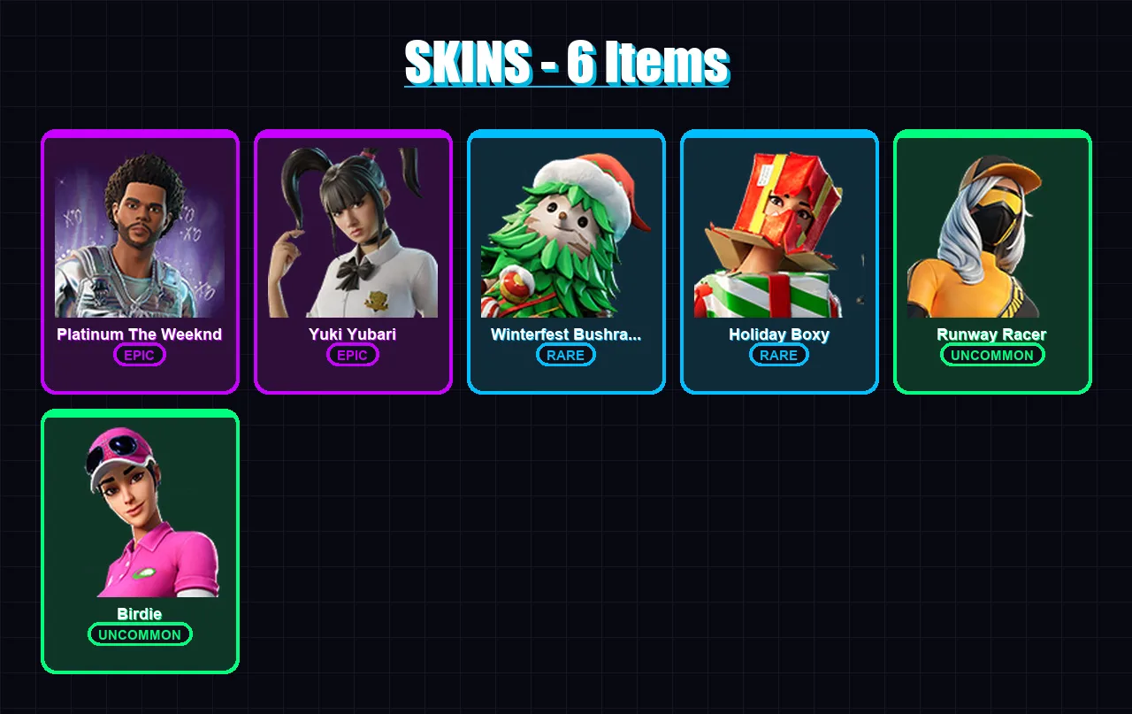 [PC/XBOX] | Platinum The Weeknd | Yuki Yubari | Winterfest Bushranger | 6 skin | Lv322