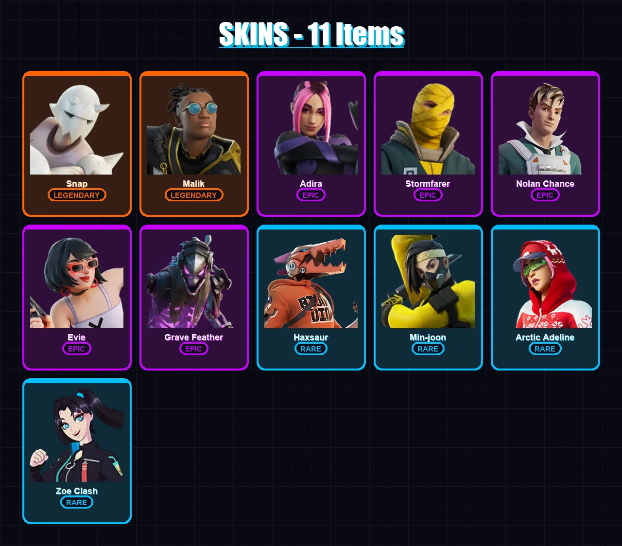 [PC/PSN] | Snap | Malik | Adira | Stormfarer | Nolan Chance | 11 skin | 40 pickaxe | 14 emote | 26 glider | Lv313 — Fortnite account