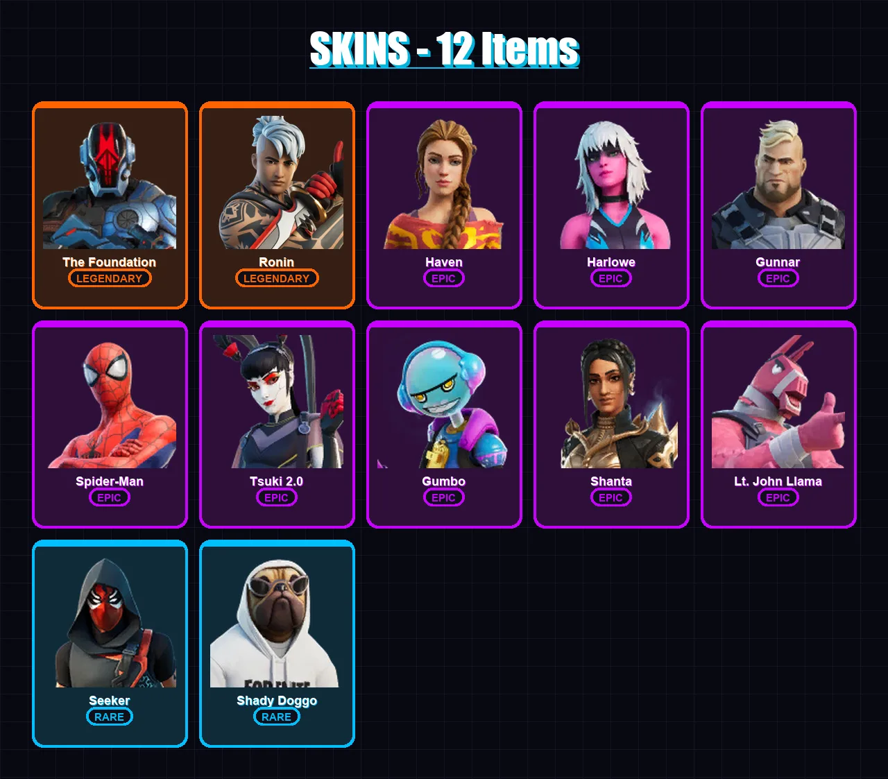 [PC/XBOX] | The Foundation | Ronin | Haven | Harlowe | Gunnar | 12 skin | 14 pickaxe | 25 emote | 20 glider | Lv247