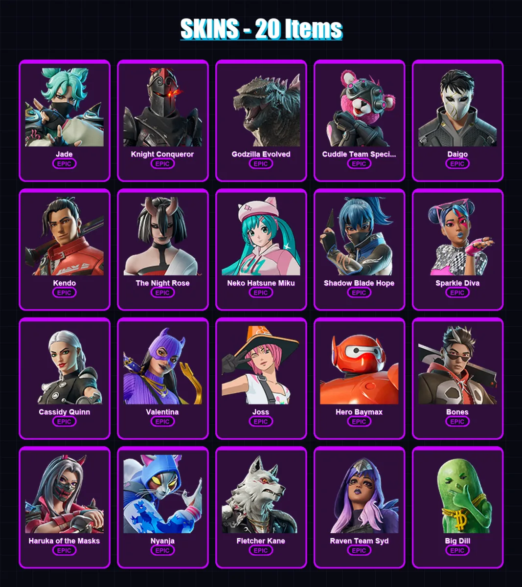 [PC/XBOX/PSN] | Jade | Knight Conqueror | Godzilla Evolved | Cuddle Team Specialist | Daigo | 20 skin | 24 pickaxe | 23 emote | 21 glider | Lv228