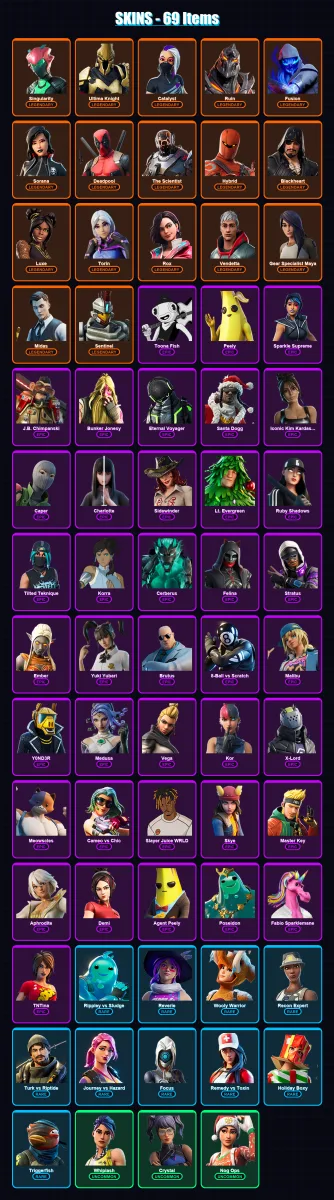 [PC] | Singularity | Ultima Knight | Catalyst | Ruin | Fusion | 69 skin | 137 pickaxe | 91 emote | 112 glider | Lv1798