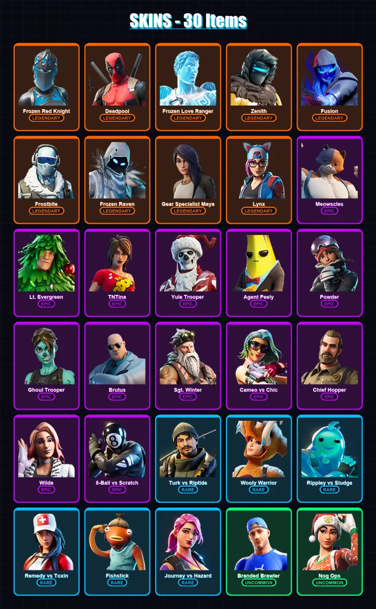 [PS4/PS5/XBOX/PC] | Frozen Red Knight | Deadpool | Frozen Love Ranger | Zenith | Fusion | 30 skin | 21 pickaxe | 33 emote | 21 glider | Lv393
