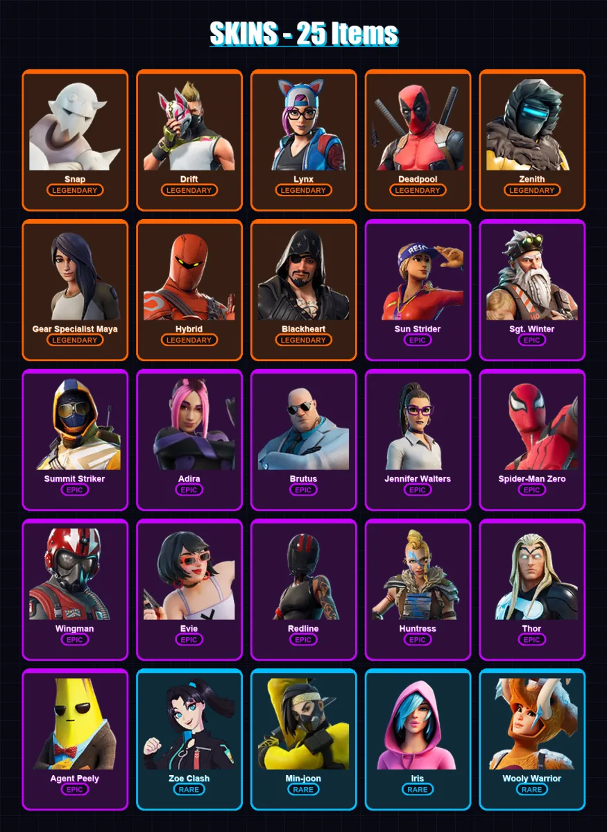 [PC/XBOX/PSN] | Snap | Drift | Lynx | Deadpool | Zenith | 25 skin | 29 pickaxe | 23 emote | 24 glider | Lv320 — Fortnite account