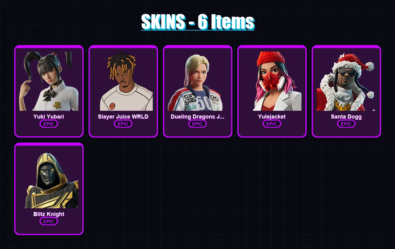 [PC/XBOX/PSN] | Yuki Yubari | Slayer Juice WRLD | Dueling Dragons Jackie | 6 skin | Lv552
